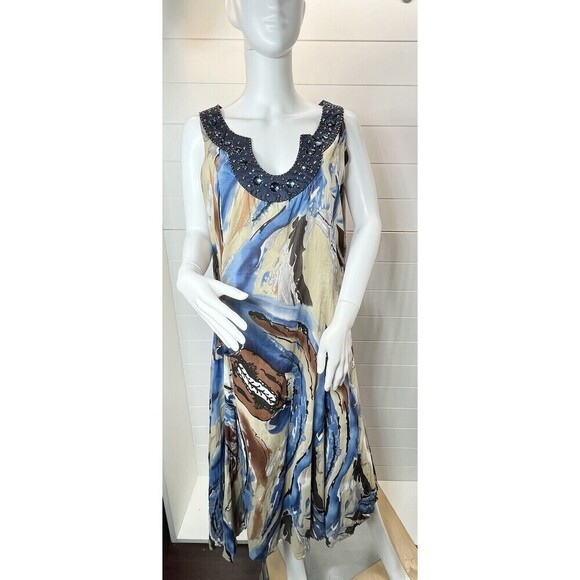 Reba Womens 10 Blue Fit N Flare Maxi Rhinestone Embellishment Dress Fairy Grunge - Picture 2 of 12